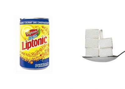 Une canette de 33 cl de Liptonic contient 26 g de sucre, soit 5,2 morceaux.