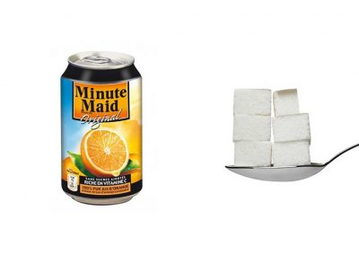 Une canette de 33 cl de Minute Maid à l'orange contient 29 g de sucre, soit 5,8 morceaux.