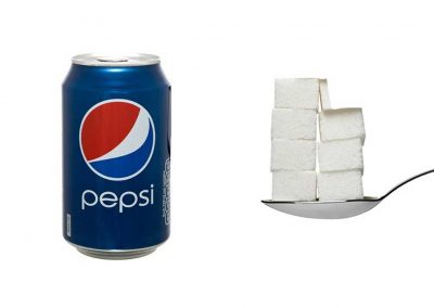 Une canette de 33 cl de Pepsi contient 36 g de sucre, soit 7,2 morceaux.