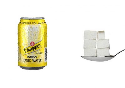 Une canette de 33 cl de Schweppes Indian Tonic contient 28,7 g de sucre, soit 5,7 morceaux