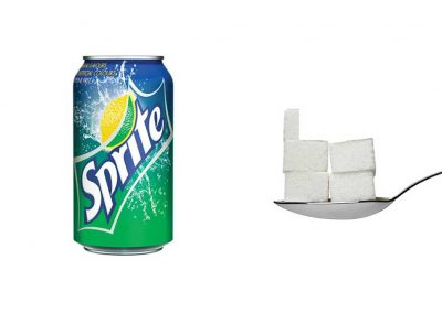 Une canette de 33 cl de Sprite contient 22 g de sucre, soit 4,4 morceaux.